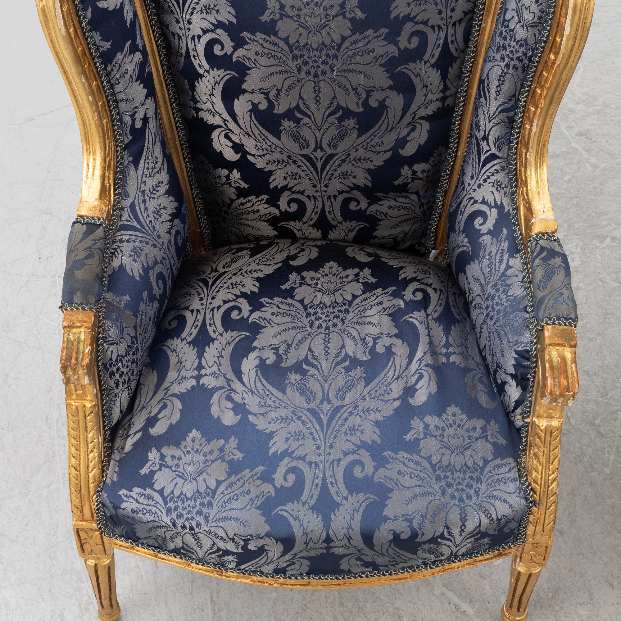 A pair of Louis XVI style armchairs, late 20th Century.