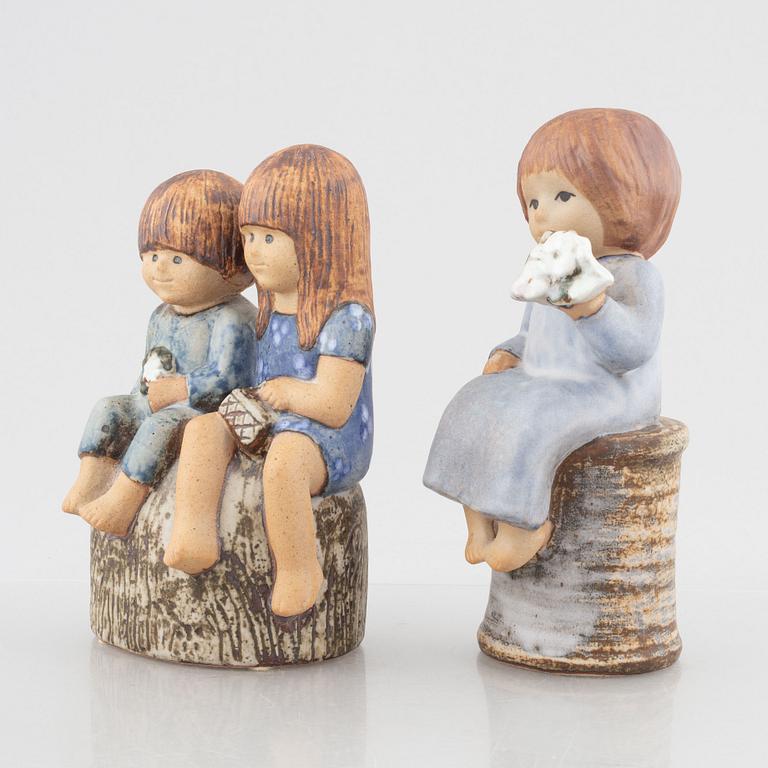 Lisa Larson, two stoneware figurines, 'Blomsterflicka' and 'Syskon', Gustavsberg and Gustavsbergs Studio.