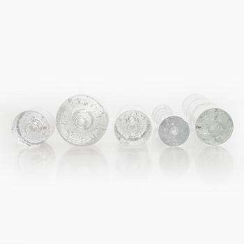 Timo Sarpaneva, vas och 4 st ljusstakar, glas, "Arkipelago", Iittala.
