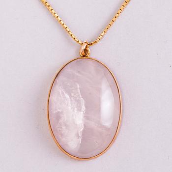 A 1950s three piece jewellery set with 14K gold and rose quartz.