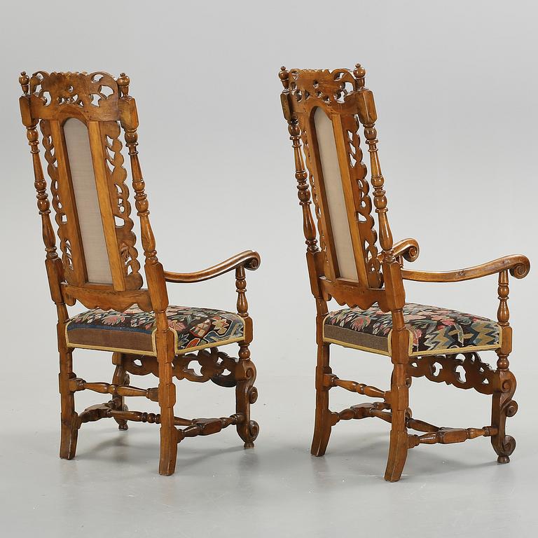 KARMSTOLAR, ett par, barockstil, 1800/1900-tal.