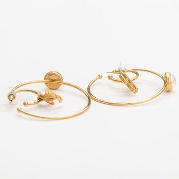 Chanel, A pair of gold coloured metal earrings with palstic pearls. Marked Chanel, A20 C, Made in France.