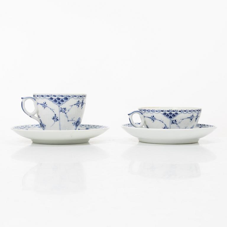 Royal Copenhagen, A 'Blue Fluted Half Lace" 30 pieces breakfast service, 'Musselmalet', partly 1889-1922 but also post 1923.