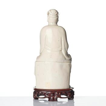 A blanc de chine figure of Guandi, Qing dynasty, 18th century.