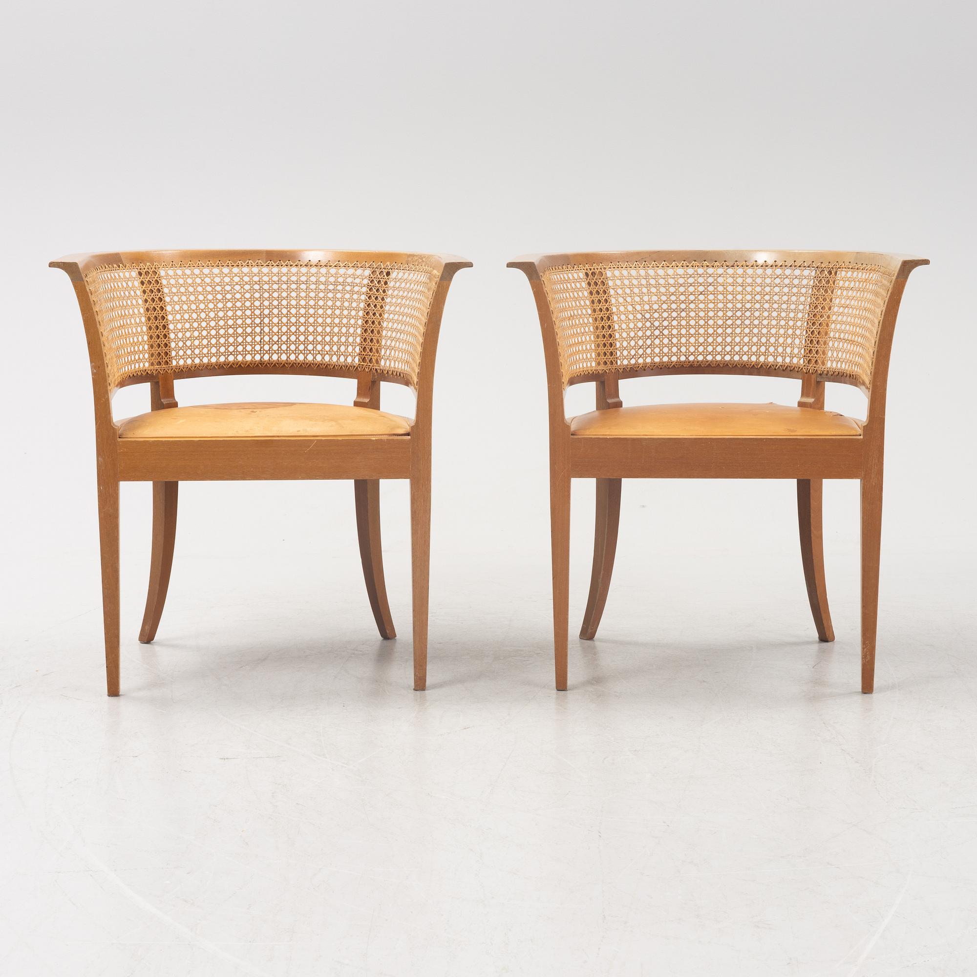 Kaare Klint, a par of 'Faaborg' chairs, Rud Rasmussen, Denmark.
