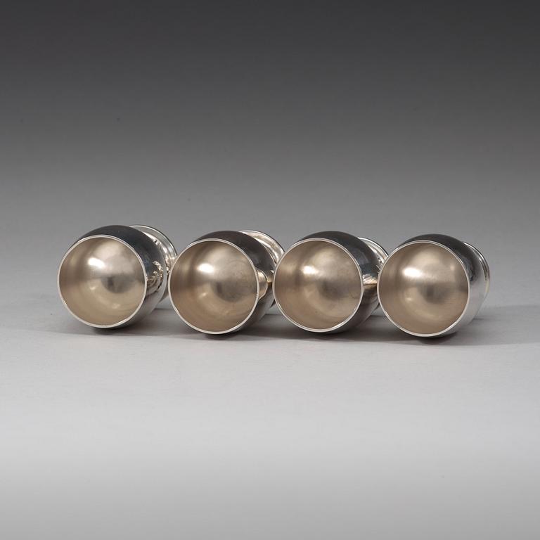 Georg Jensen, a set of four sterling beakers, Copenhagen 1977-1996, design nr 296B.