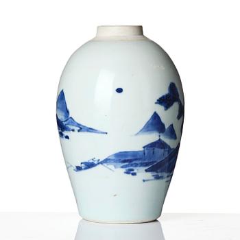 A blue and white 'landscape' vase, Transition, 17th century.