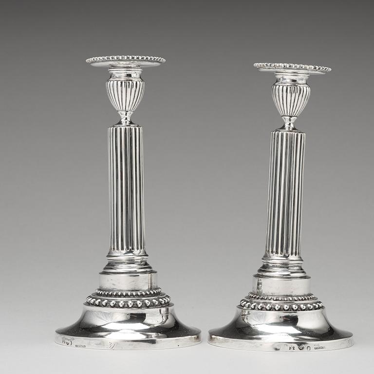 A pair of Swedish 18th century silver candlesticks, mark of Mikael Nyberg, Stockholm 1788.