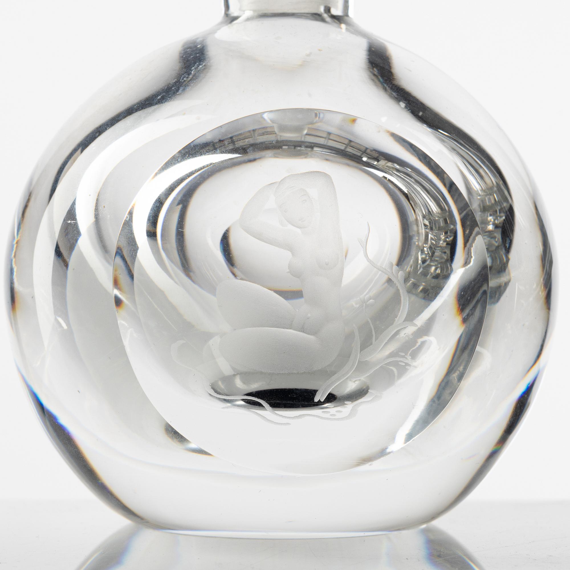 Three glass flacons, including one Vicke Lindstrand, Orrefors.