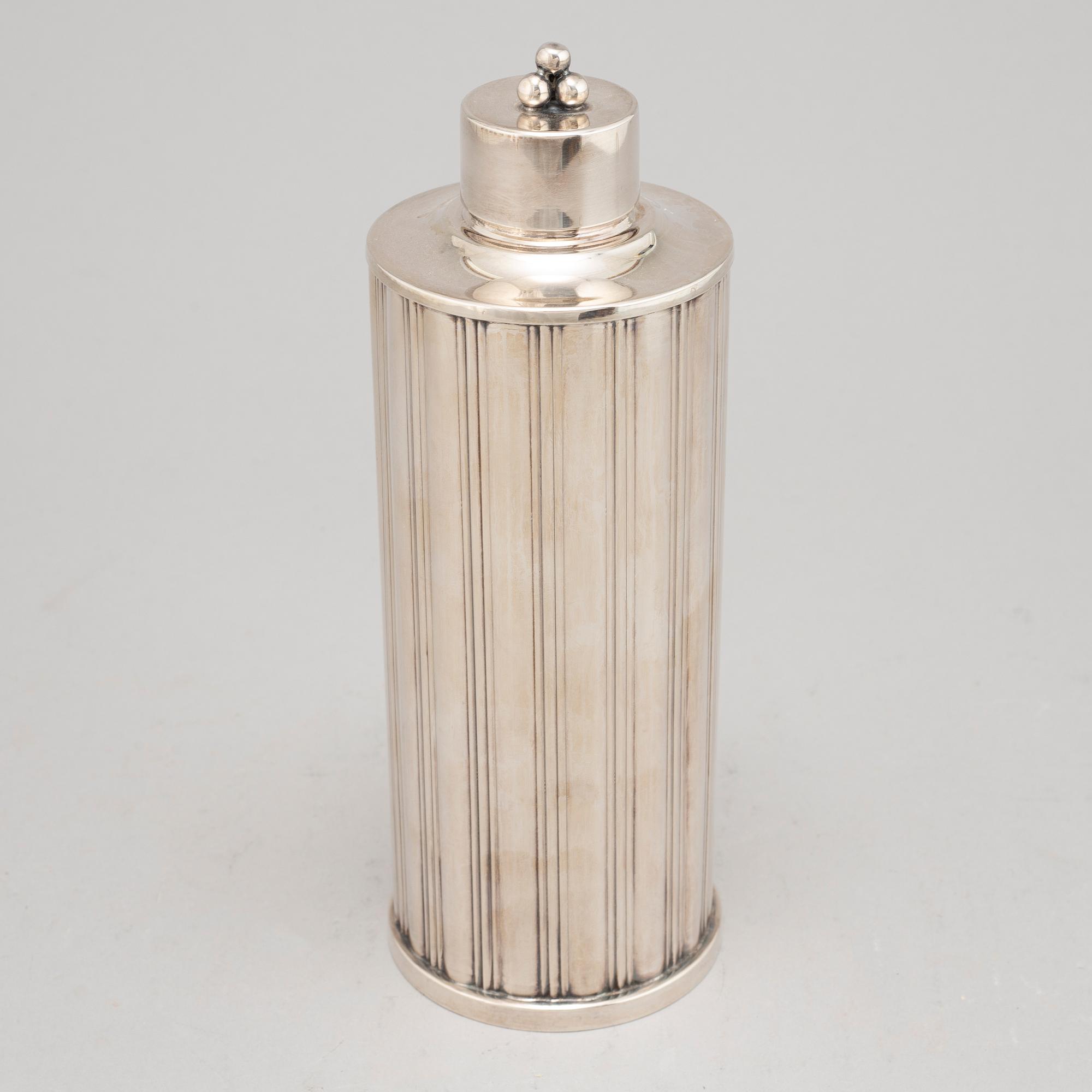 Cocktailglas, 6 st, samt shaker, nysilver, GAB samt Tesi, 1900-talets mitt.