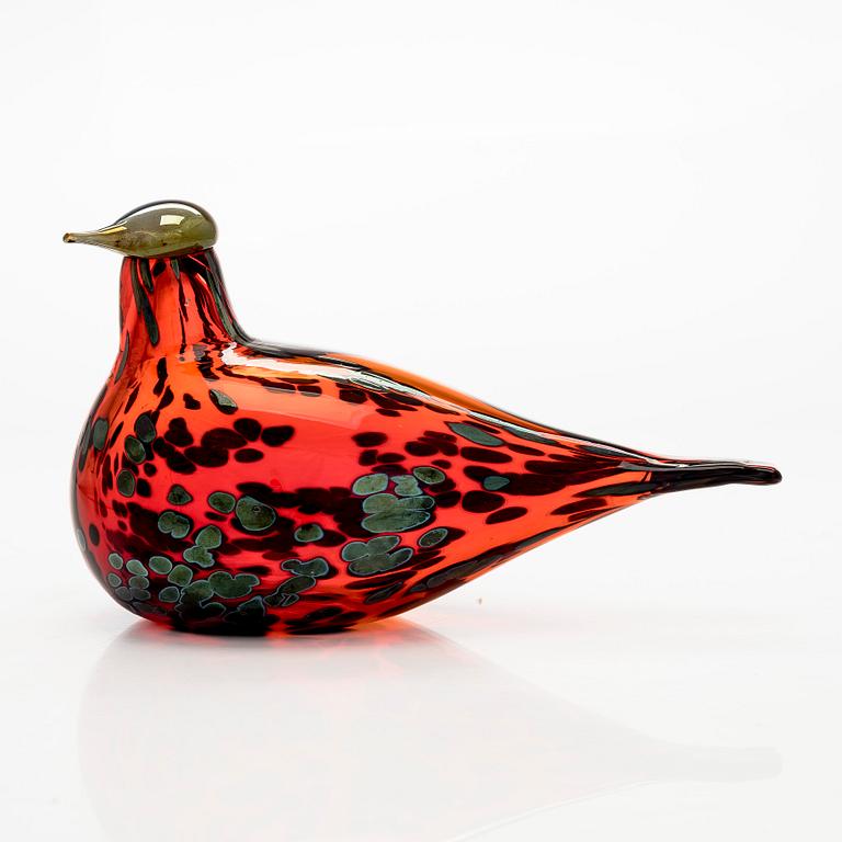 Oiva Toikka, glasfågel, "Ruby bird" signerad O. Toikka Nuutajärvi.