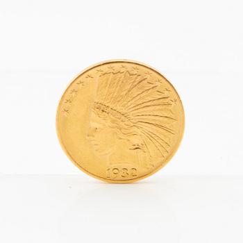 Gold coin 10 dollars USA 1932 Indian Head.