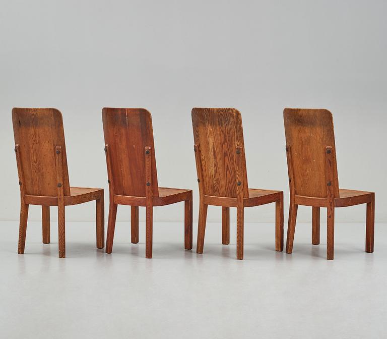 Axel Einar Hjorth, a set of 4 stained pine "Lovö" chairs, Nordiska Kompaniet, 1930's.