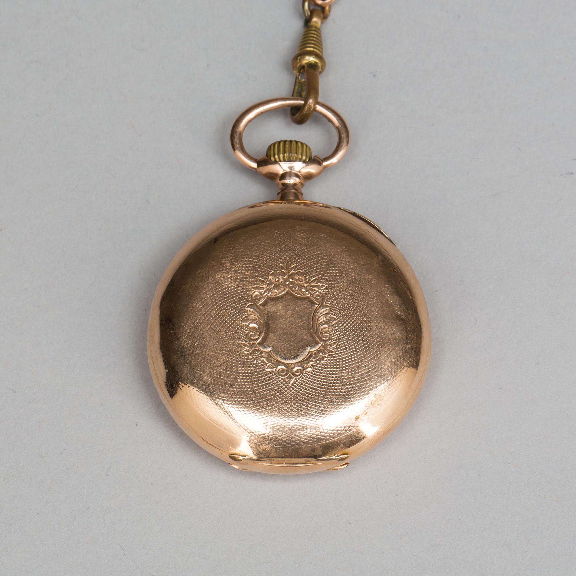 FICKUR, 14K, 1890-tal. Totalvikt 73 gram.