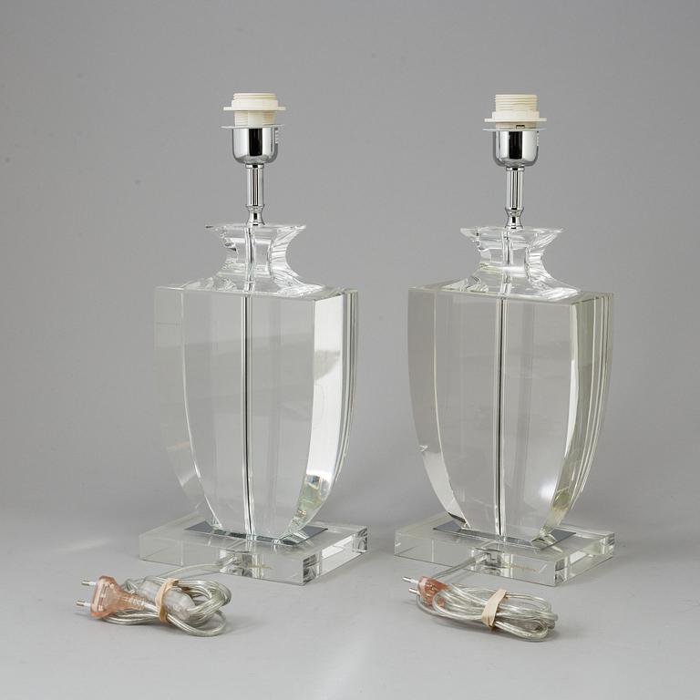 A pair of glass table lamps from Le Dauphin, France, 20th century.