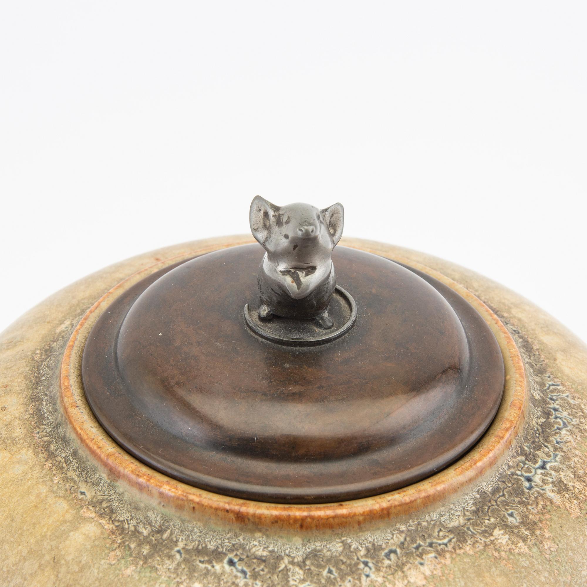 Patrick Nordström, a stoneware urn with bronze lid Royal Copenhagen dated 27-4 1922.
