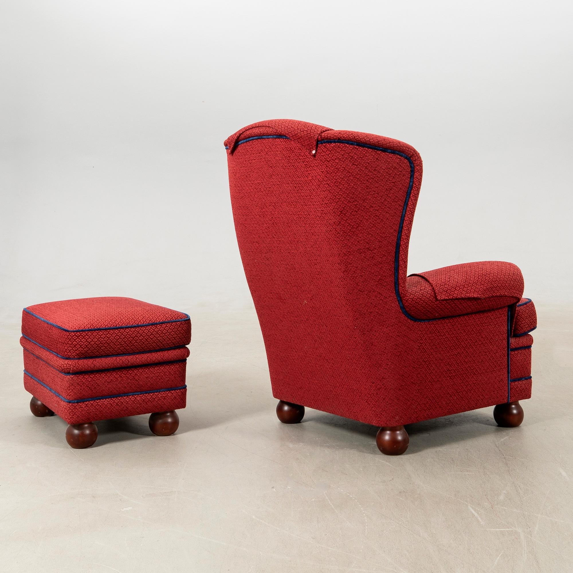 Armchair with footstool, modern production.
