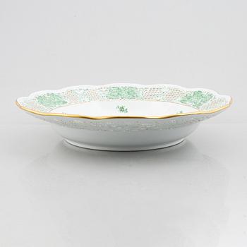 A 'Chinese Bouqet' / 'Green Apponyi' porcelain dish, Herend, Hungary, mid-20th century.