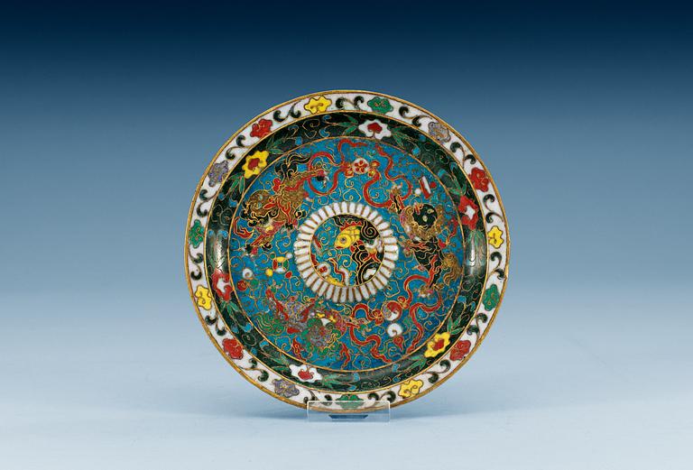 A cloisonné dish for a cup, Ming dynasty (1368-1912).