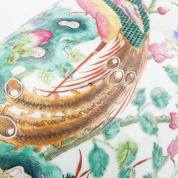 A large famille rose phoenix and birds vase, late Qing dynasty.