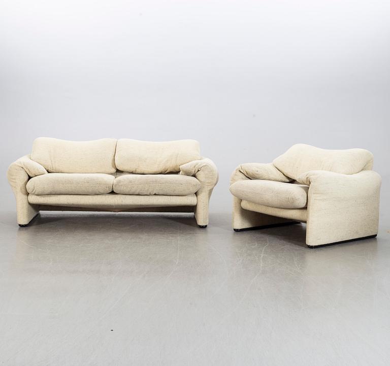 VICO MAGISTRETTI, a Maralugna sofa and easy chair for Cassina later part of the 20th century.