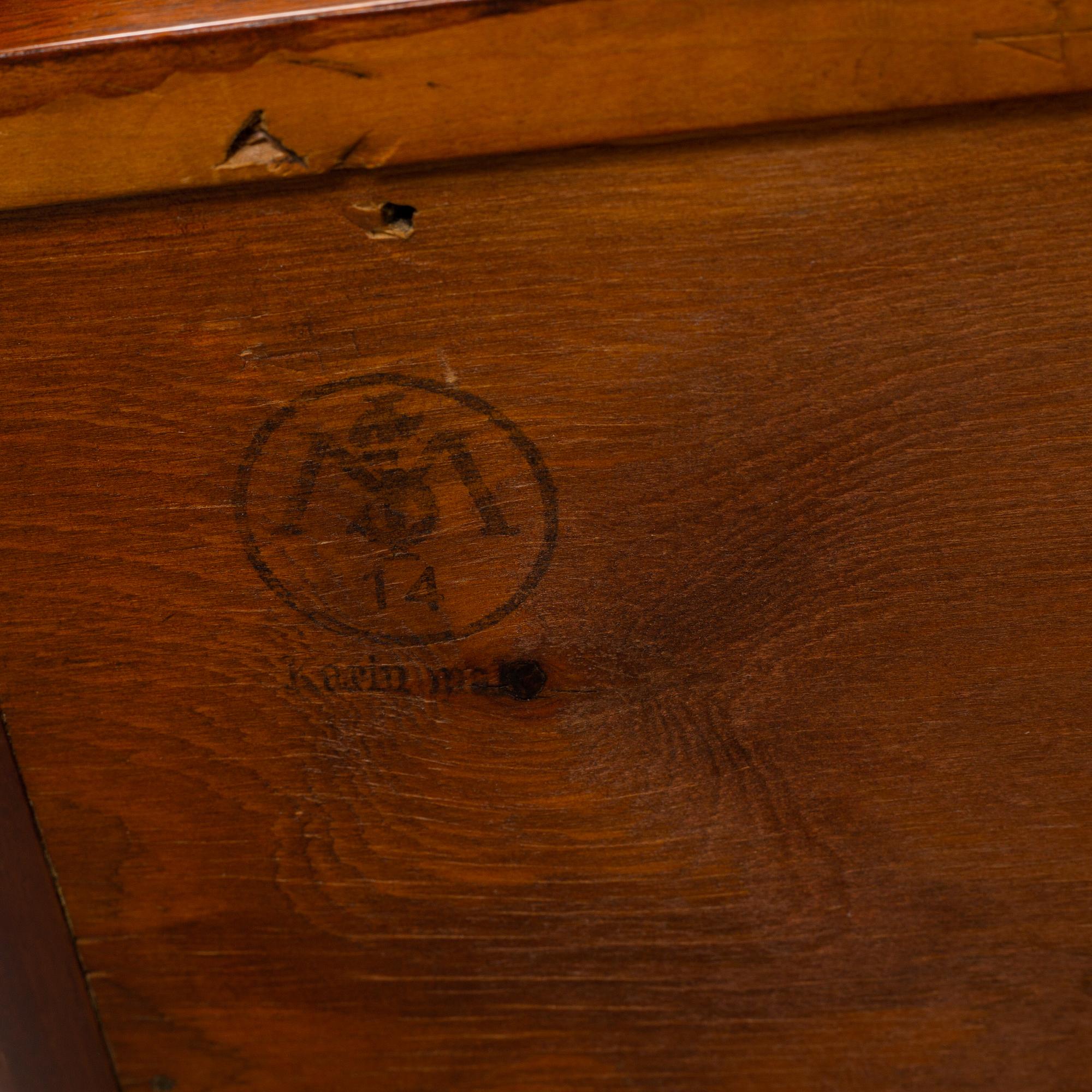 A 1940s Swedish Modern mahogany veneered chest of three drawers.