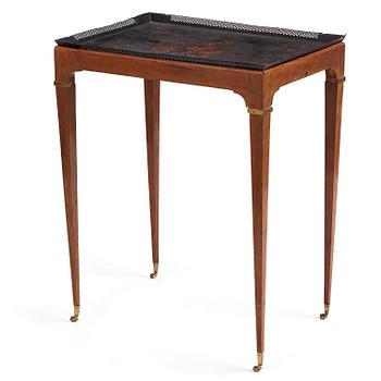 32. A late Gustavian tôle-peinte and mahogany tray-table from the workshop of Georg Haupt, Stockholm, late 18th century.