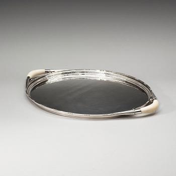 A Johan Rohde sterling and ivory tray, Georg Jensen, Copenhagen 1933-44, design nr 251B.