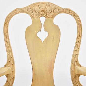 A rococo open armchair in the manner of C M Sandberg, Stockholm, later part 18th century.