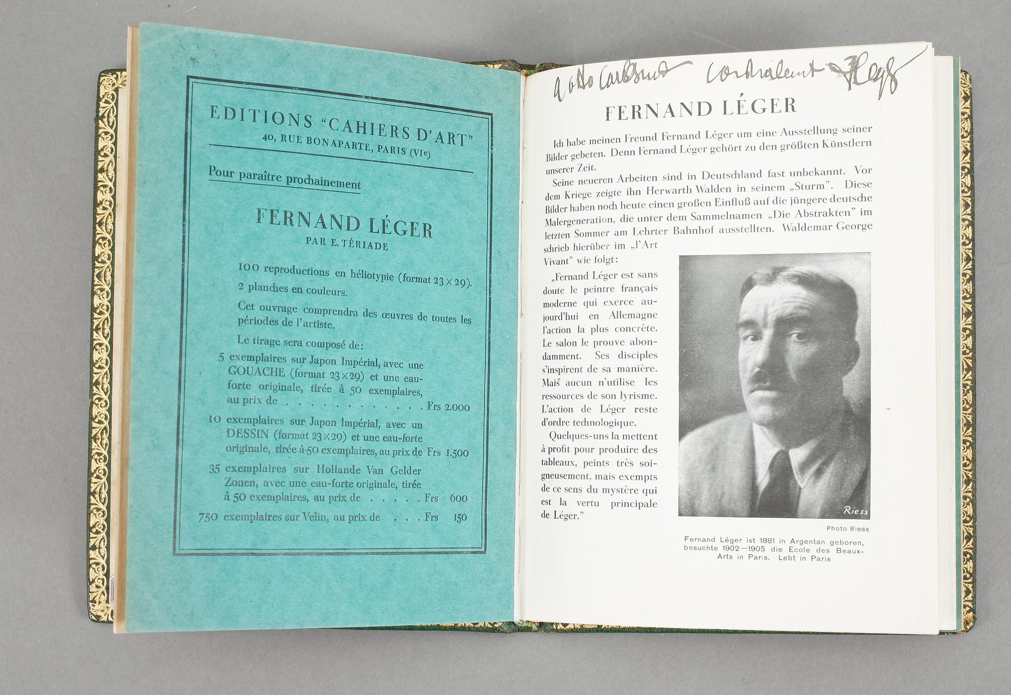 FERNAND LÉGER, signerad utställningskatalog, Galerie Alfred Flechtheim, Berlin 1928.