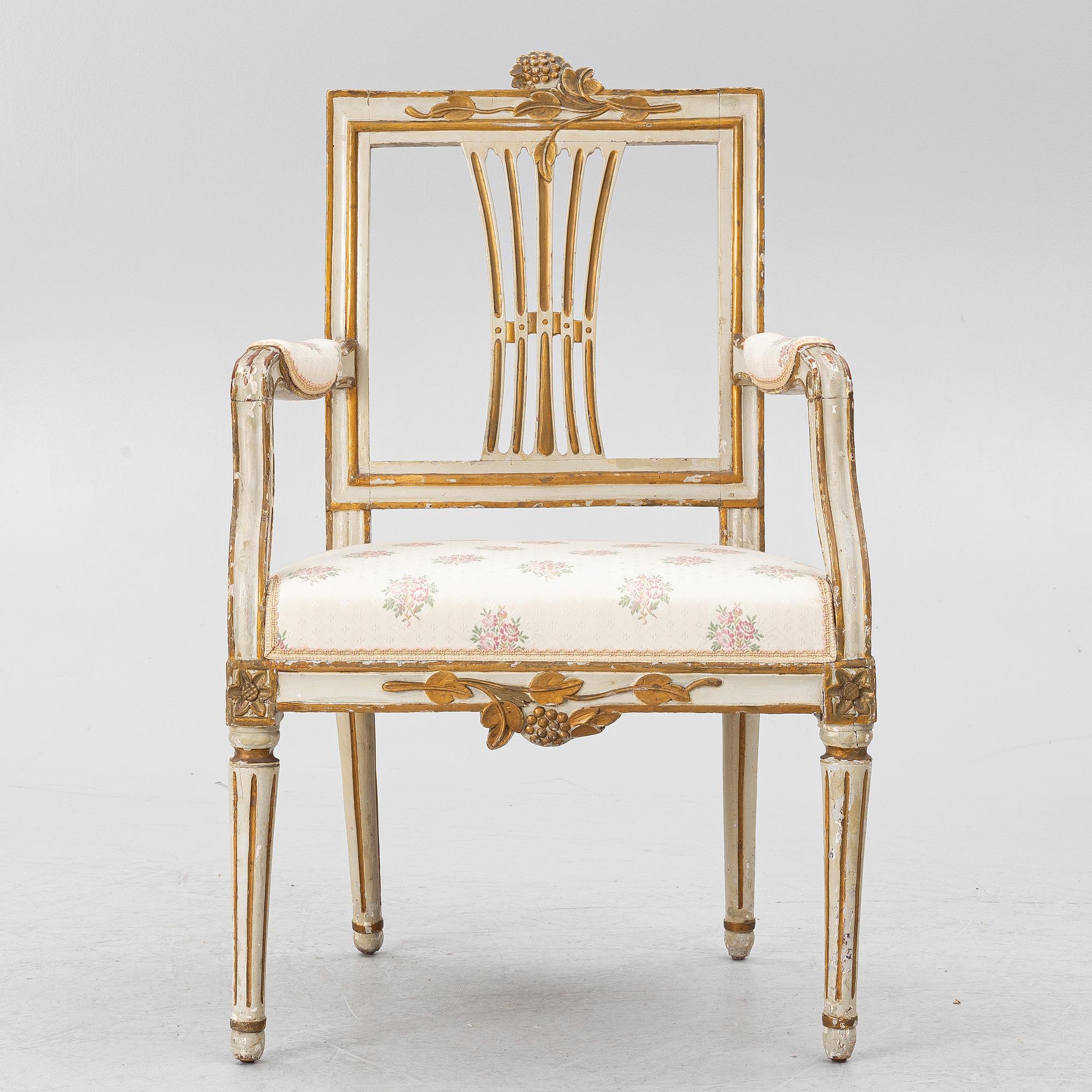 A Gustavian amrchair from Lindome, Sweden, late 18th century.