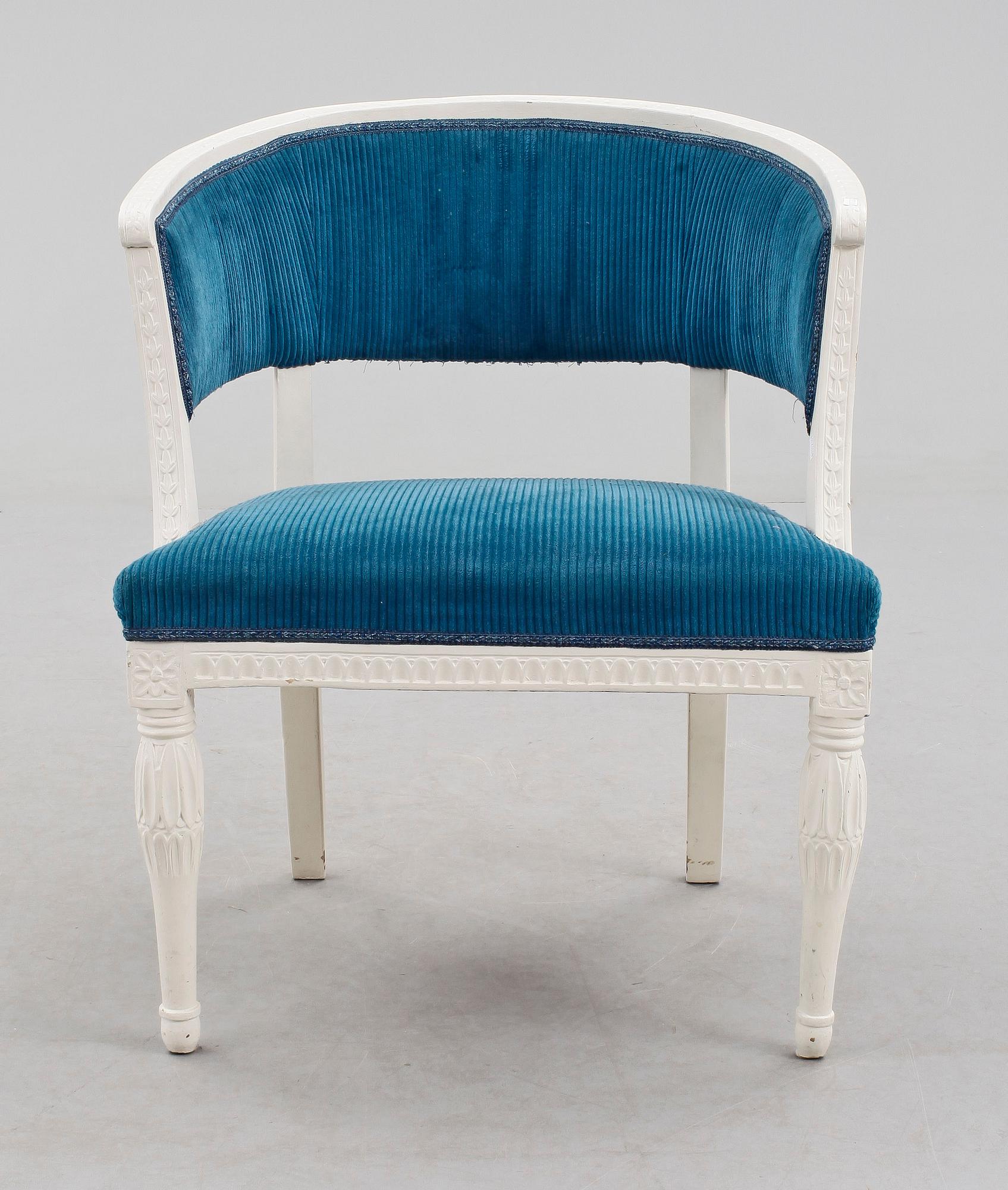 KARMSTOL sk baljfåtölj, sengustaviansk provins, tidigt 1800-tal.