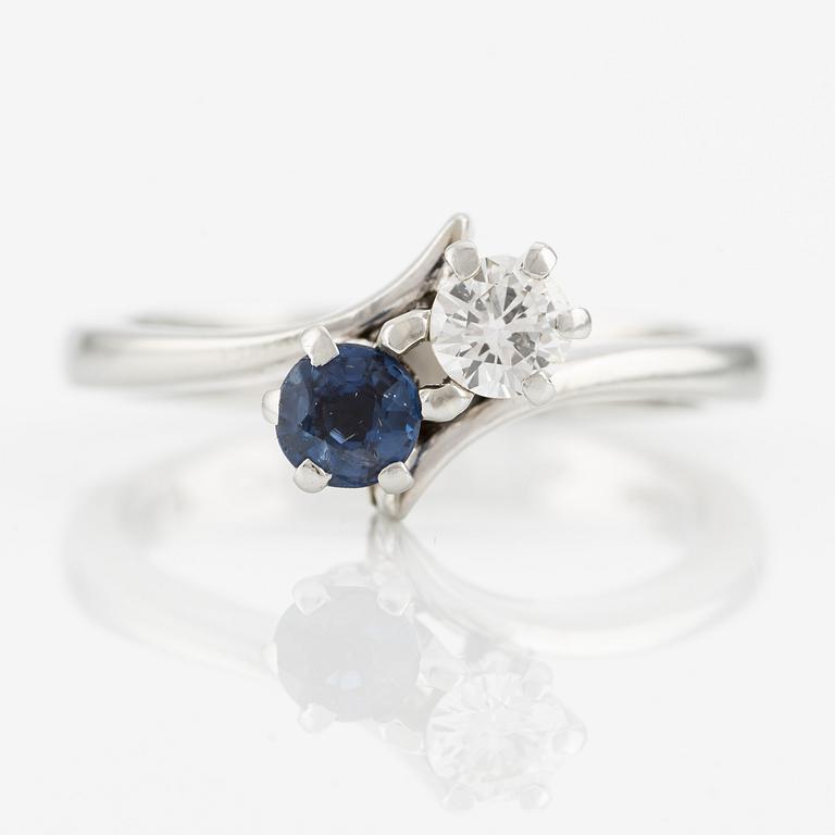 Ring, Sibling Ring, 18K white gold with brilliant-cut diamond and sapphire.