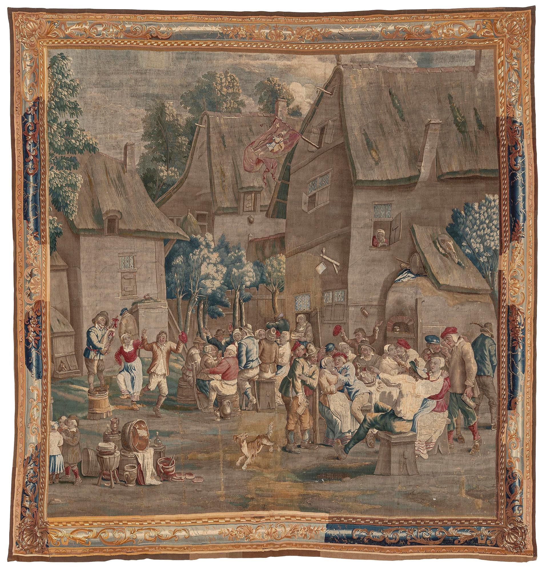 Jacob van der Borcht, vävd tapet, "Kermess", ca 345 x 332 cm, Bryssel, Flanderna, efter förlaga av David Teniers d.y.omkring år 1700.
