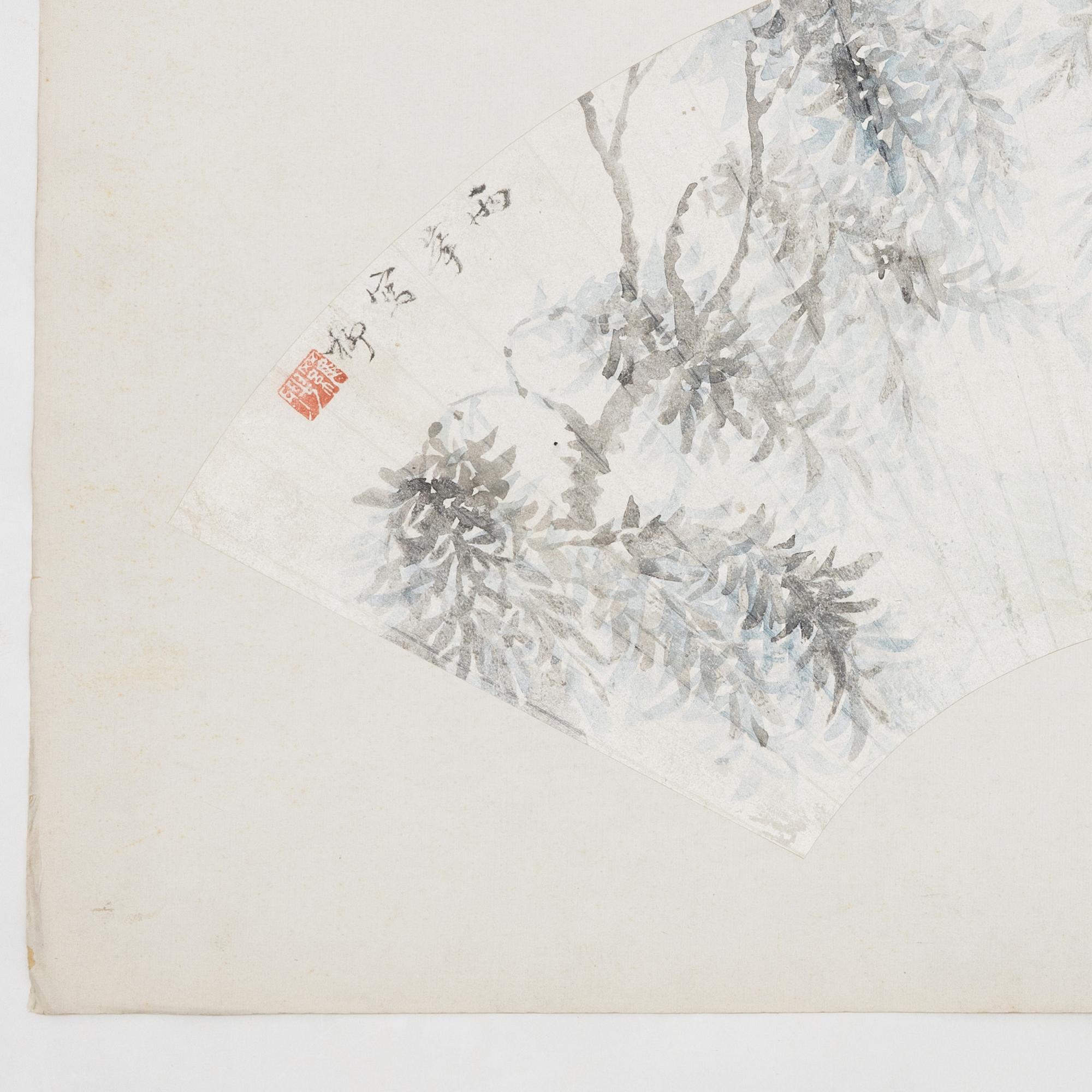 Oidentifierad konstnär, s.k. "Solfjädersmålning", Bladverk, Kina, 1900-tal.