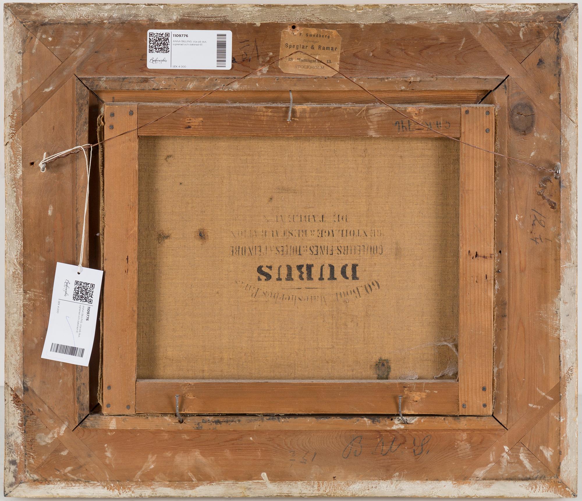 ANNA BILLING, oil on canvas, signedand dated -81.