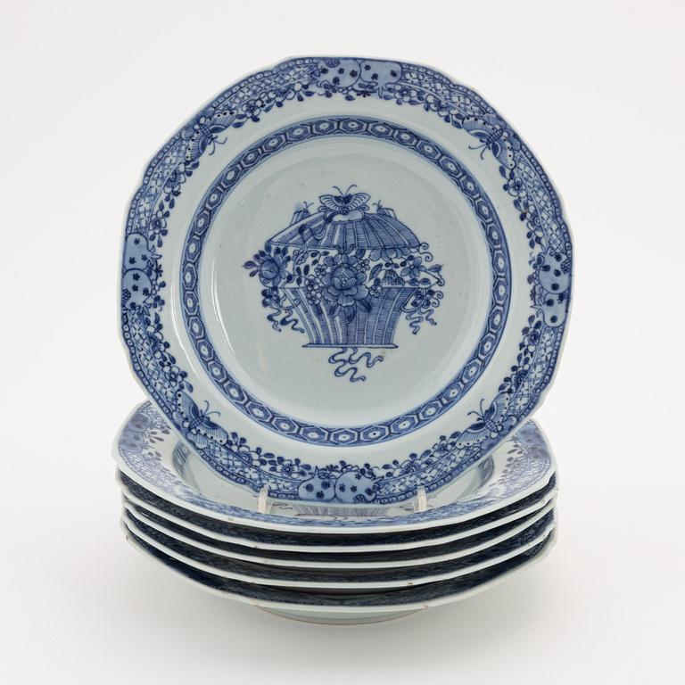 A set of six Chinese blue and white soup dishes, Qing dynasty, Qianlong (1736-95).