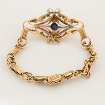 Gold, pearl and sapphire bracelet.