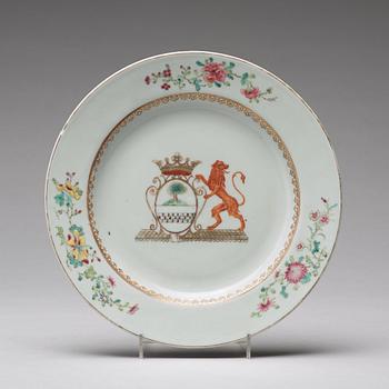 A famille rose aromorial dinner plate and a cup with stand, Qing dynasty, Qianlong (1736-95).