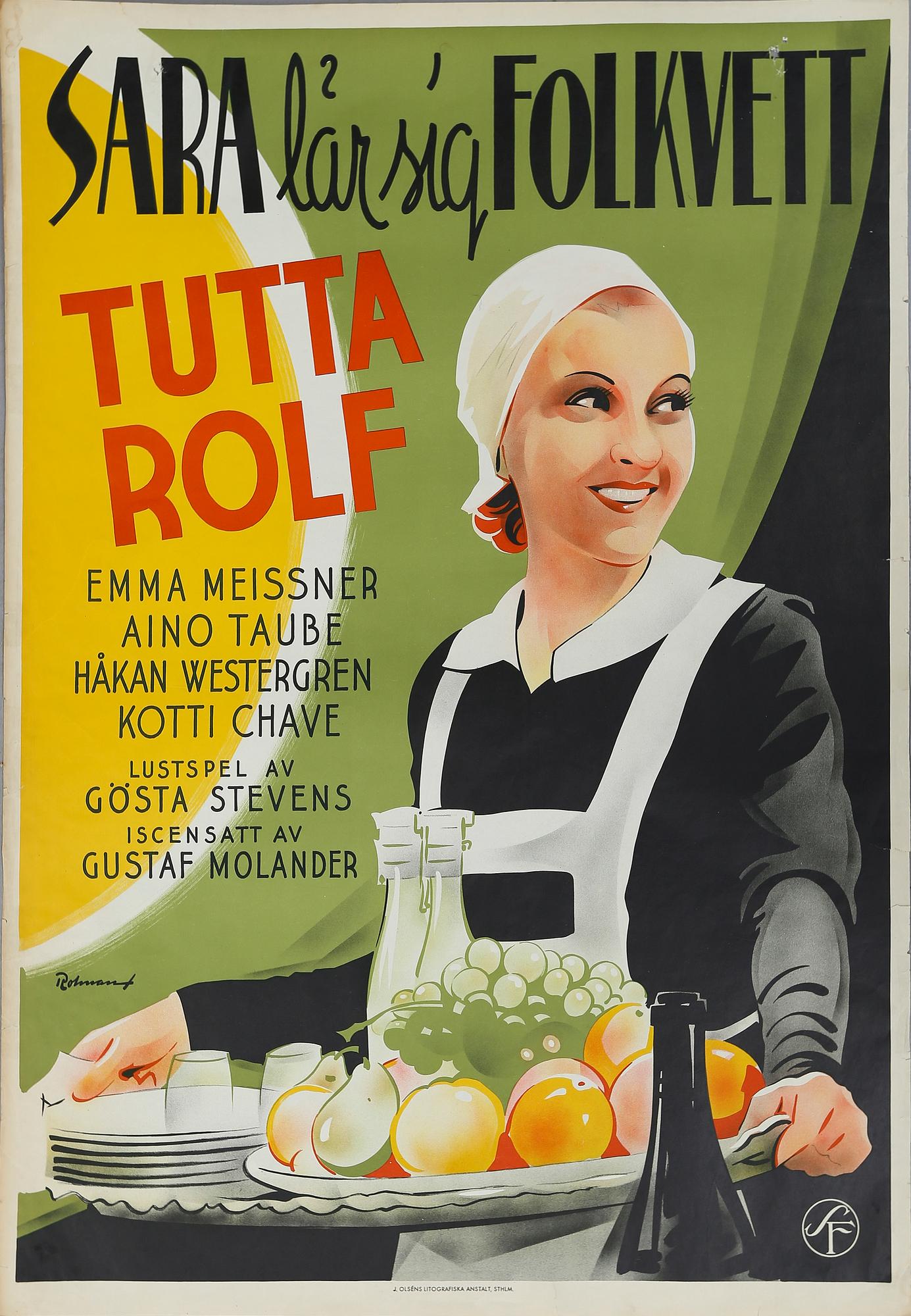 FILMAFFISCH, litografiskt tryck, "Sara lär sig folkvett", Rohman, 1937.