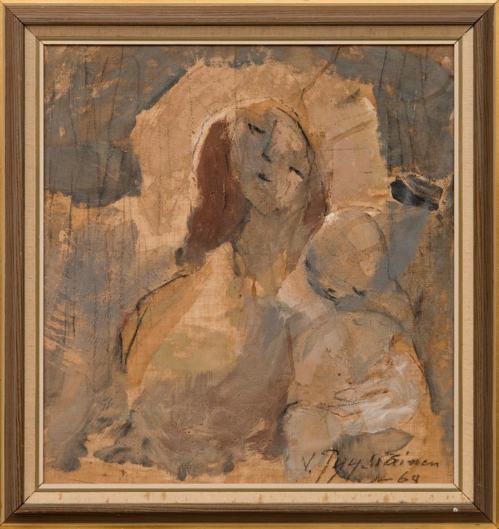 VALDEMAR PYYSIÄINEN, sekatekniikka kankaalle, kiinnitetty levylle, signeerattu ja päivätty -64.