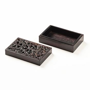 A well carved box with cover and brush pot, China, presumably Republic.