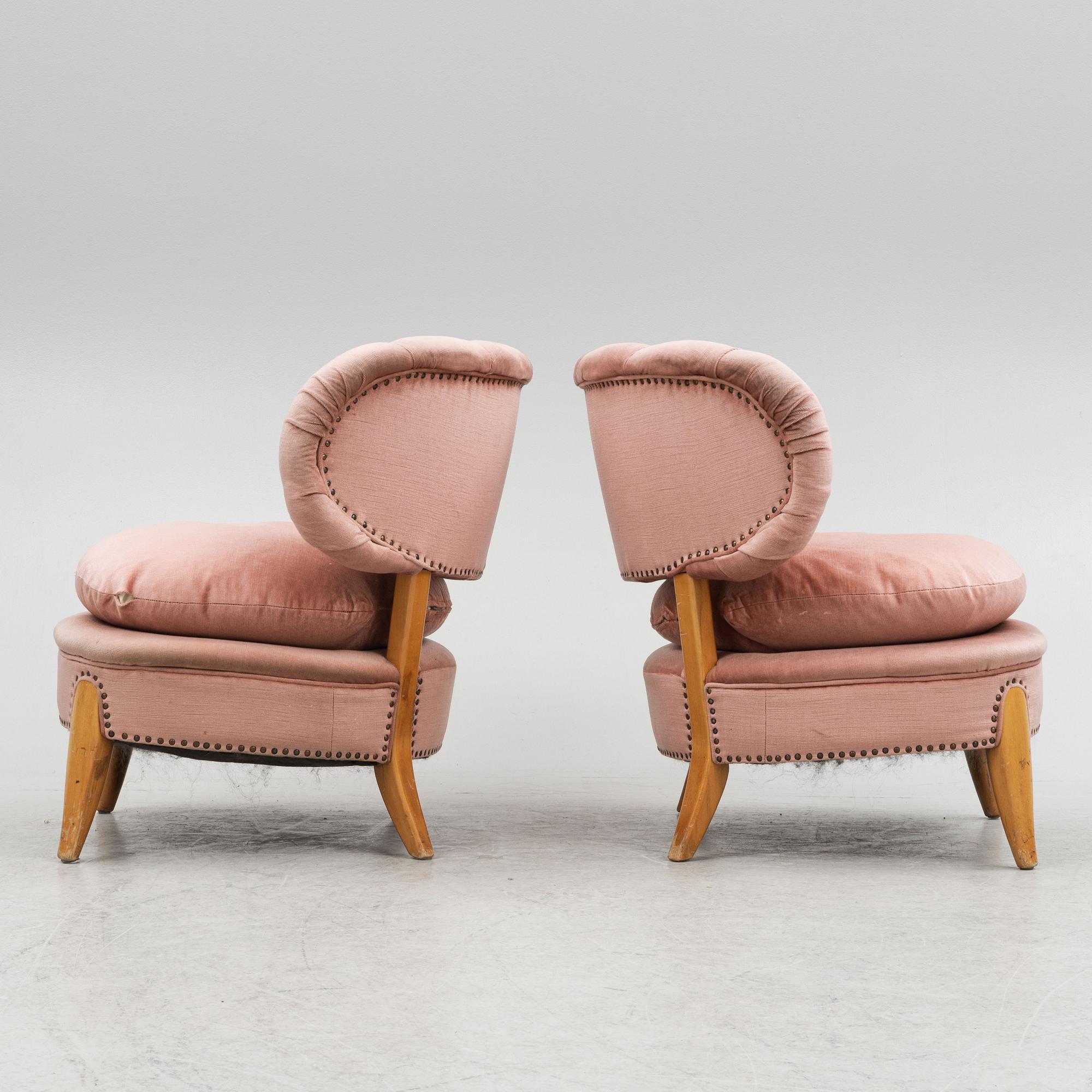 Otto Schulz, a pair of lounge chairs, Jio Möbler, Sweden, mid 20th century.