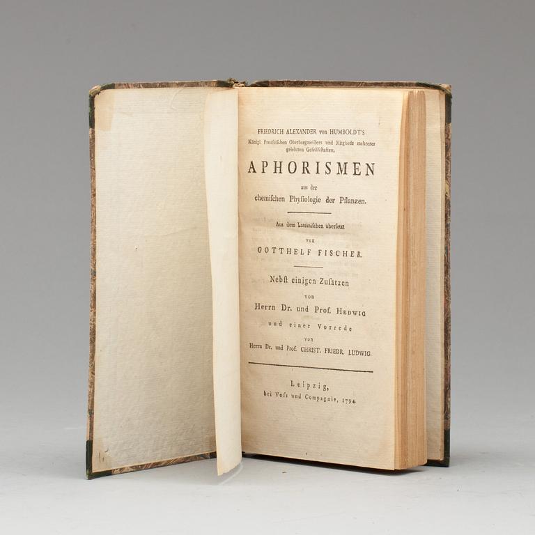 BOK, "Aphorismen aus der chemischen Physiologie der Pflanzen". Friedrich Alexander von Humboldt, Leipzig, 1794.