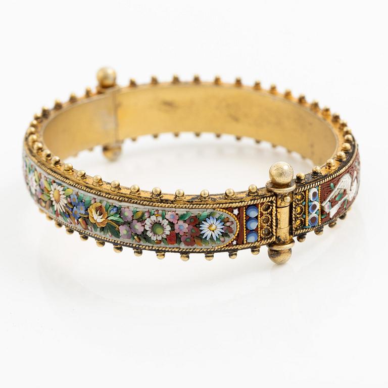 A gold plated micromosaic bangle, Victorian.
