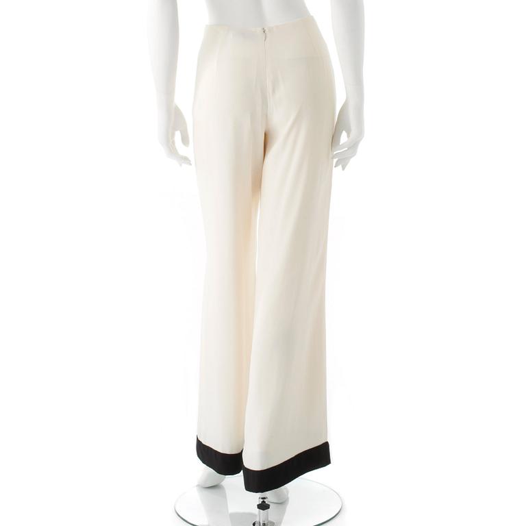 RALPH LAUREN, a pair of cremewhite and blue silk evening pants.