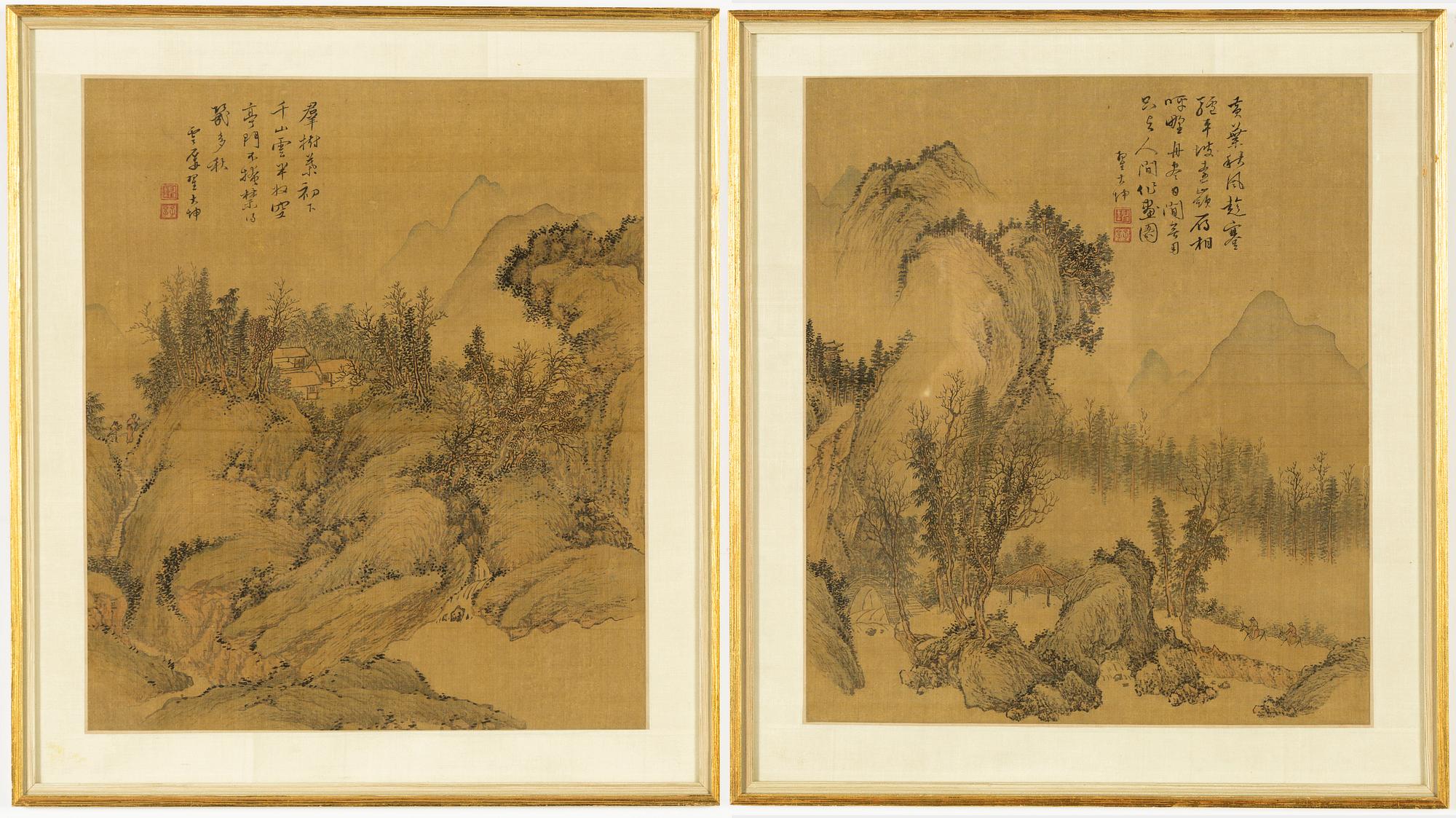 Unidentified Chinese artist, two paintings, watercolour and ink on silk, 19th/20th Century.