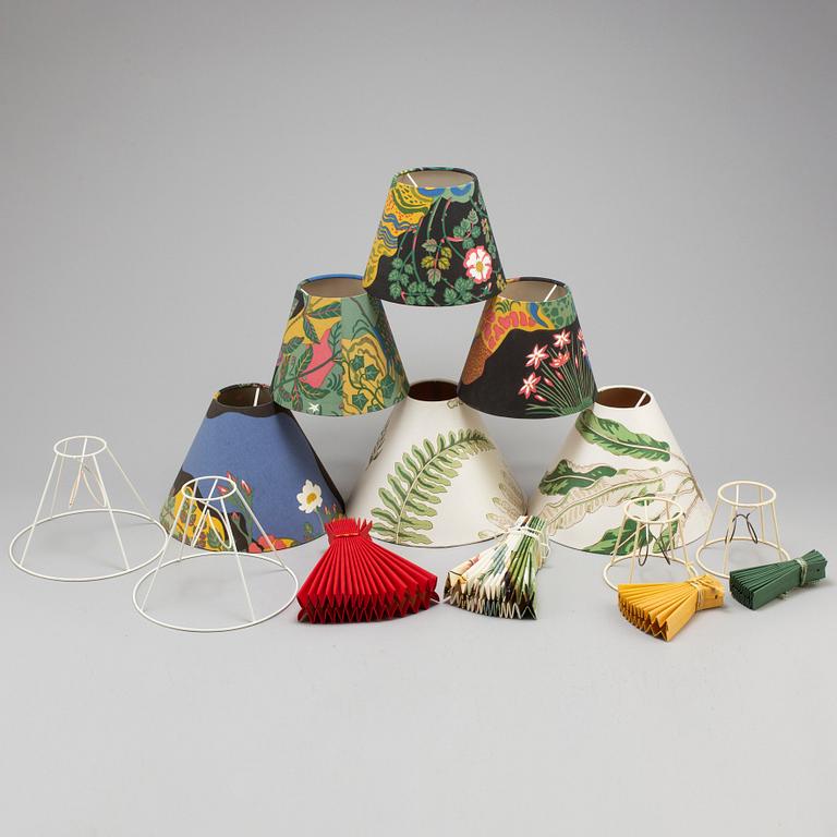 Josef Frank, FIRMA SVENSKT TENN, a set of 10 fabric lamp shades, including Josef Frank's "Anakreon".
