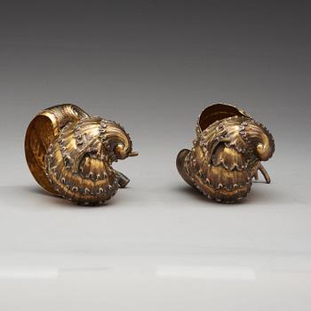 A pair of Russian mid 19th century silver-gilt bonbonjeres, marks of Carl Tegelsten, St. Petersburg 1851.