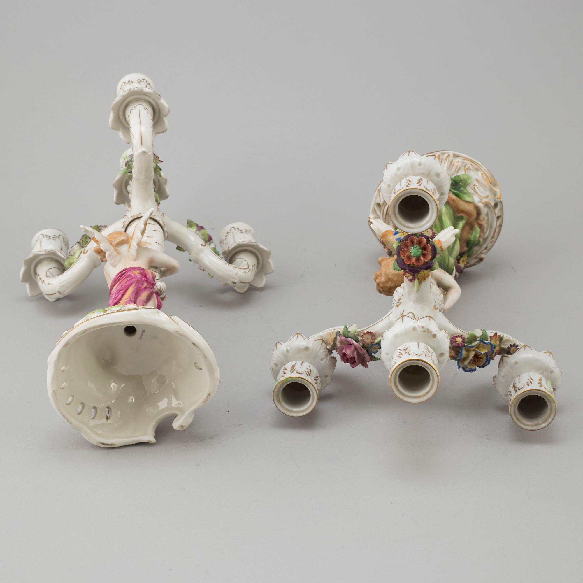 A pair of porcelain candelabra from von Schierholz, Germany, first half of the 20th Century.
